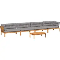 vidaXL - 5-delige - Loungeset - pallet - met - kussens - massief - acaciahout