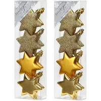 Merkloos 16x stuks kunststof kersthangers sterren goud 6 cm kerstornamenten - Kersthangers