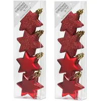 Merkloos 16x stuks kunststof kersthangers sterren rood 6 cm kerstornamenten - Kersthangers