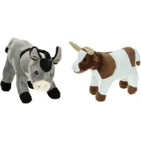 Merkloos Pluche knuffel boerderijdieren set Koe en Ezel van 22 cm - Knuffel boederijdieren