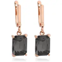 Deja Jewels Oorbellen met Hangers - Dames, Rosegoudkleurige Afwerking, Rechthoekige Smokey Grey Glassteen