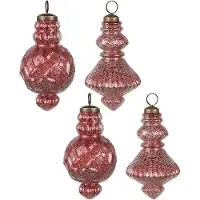 Clayre & Eef Kerstbal Set van 4 Overig Ø 8x15 cm Rood Glas Kerstballen