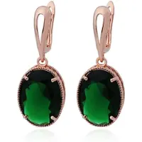 Deja Jewels Oorbellen met Ovale Glassteen Hangers - Dames, Rosegoudkleurige Afwerking, Groene Glassteen
