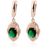 Deja Jewels Oorbellen met Ovale Hangers - Dames, Rosegoudkleurige Afwerking, Groene Glassteen