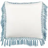 Beliani Decoratieve kussens, Sierkussen plantenpatroon katoen wit/blauw met franjes 45 x 45 cm PALLIDA (45 x 45 cm)