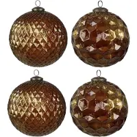 Clayre & Eef Kerstbal Set van 4 Overig Ø 15x15 cm Goudkleurig Glas Kerstballen