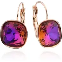 LGT JWLS Oorbellen Dames met Multicolor Glassteen in Afgerond Vierkant en Rosegoudkleurige Laag
