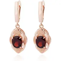 Deja Jewels Oorbellen met Ovale Hangers - Dames, Rosegoudkleurige Afwerking, Rode Glassteen