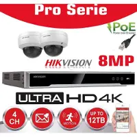 Hikvision IP-Kit 2x 8MP IR Camera / Essential Series - 2x DS-2CD1183G2-LIUF Standaard 30m DUAL Ligth -IR Audio Dome Camera - 4-kanaals DS-7604NXI-K1/4P NVR recorder - 2 TB harde schijf geïnstalleerd