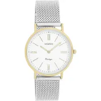 Oozoo Timepieces - Goudkleurige horloge met zilverkleurige metalen mesh armband - C20123