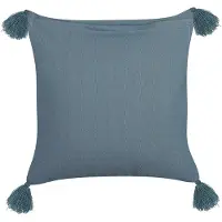 Beliani Decoratieve kussens, Sierkussen bloemenpatroon fluweelstof donkerblauw met kwastjes 45 x 45 cm RIBES (45 x 45 cm)