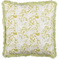 Beliani Decoratieve kussens, Sierkussen bloemenpatroon katoen lichtgroen/wit met franjes 45 x 45 cm Set van 2 FILIX (45 x 45 cm)