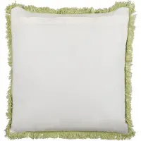 Beliani Decoratieve kussens, Sierkussen bloemenpatroon katoen lichtgroen/wit met franjes 45 x 45 cm FILIX (45 x 45 cm)