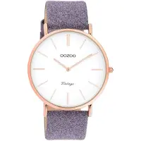 Oozoo Timepieces - Rosé goudkleurige horloge met violet leren band - C20152