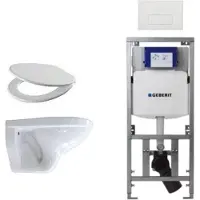 Geberit Adema Classico toiletset bestaande uit inbouwreservoir en toiletpot, basic toiletzitting en bedieningsplaat rechte knoppen wit SW1152613/SW706187/0701131