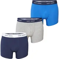 Happy Shorts Heren boxershorts trunks effen blauw/grijs 3-pack