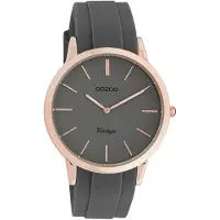 Oozoo Timepieces - Rosé goudkleurige horloge met donker grijze rubber band - C20172
