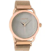 Oozoo Timepieces - Rosé goudkleurige horloge met rosé goudkleurige metalen mesh armband - C10698