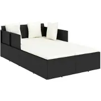 vidaXL Ligbed met kussens 182x118x63 cm poly rattan zwart
