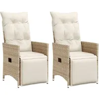 vidaXL Tuinstoel met kussens, 2 stuks. Verstelbaar, beige, polyrotan