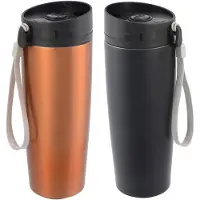 Cuisine Elegance 2x stuks RVS isoleer/warmhoudbekers zwart en koper kleur 380 ml - Thermosbeker