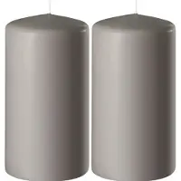 Enlightening Candles 2x Kaarsen zandgrijs 6 x 8 cm 27 branduren sfeerkaarsen - Stompkaarsen