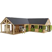 Kids Globe Paardenhoekstal met 3 Boxen en Berging 1:24