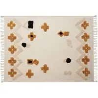 Beliani Plafond, Deken katoen beige / mosterdgeel 130 x 180 cm abstract patroon ADONI (130 x 180 cm)