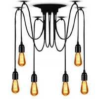 Toolight Retro plafondlamp - 6 lichtpunten - industrieel design - zwart - 20 x 150 cm