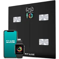 FITAGE LCD Weegschaal Personenweegschaal Digitaal - Slimme Weegschaal met 17x Lichaamsanalyse - Weegschalen - App