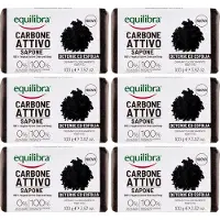 Equilibra Actieve Houtskool Antibacteriële Handzeep - 6 x 100g - Licht Exfolierende Zeep Bar Met Abrikozenpit Poeder - Zeep Zonder SLES - Parabenen vrij - Geen Kleurstoffen