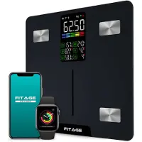 FITAGE LED Weegschaal Personenweegschaal Digitaal - Slimme Weegschaal met 17x Lichaamsanalyse - Weegschalen - App