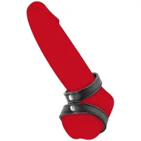 Fetish Tentation - Dubbele Cockring - Kunstleer - Zwart