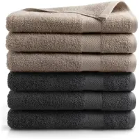DoubleDry Handdoek Hotel Collectie - set van 6 stuks - 70x140 - 3x taupe & 3x antraciet