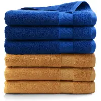 DoubleDry Handdoek Hotel Collectie - set van 6 stuks - 70x140 - 3x oker geel & 3x klassiek blauw