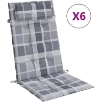 vidaXL Stoelkussens 6 st hoge rug ruitpatroon oxford stof grijs