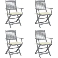 vidaXL Set van 4 klapstoelen met kussens, gemaakt van massief acaciahout.