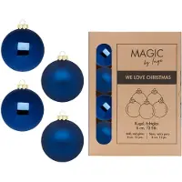 Merkloos Kerstballen van glas - 12x - nacht blauw- 8 cm -milieubewust verpakt - Kerstbal