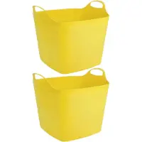 Merkloos 2x stuks flexibele kuip opbergmanden vierkant geel 40 liter 42 x 42 cm - Opbergmanden