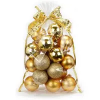 Merkloos 20x stuks kunststof kerstballen goud mix 6 cm in giftbag - Kerstbal