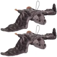 Merkloos Set van 2x stuks pluche vliegende vleermuis knuffel grijs 36 cm - Knuffeldier