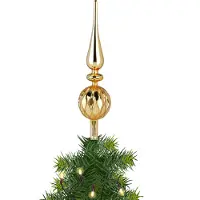 Merkloos Kerst piek van glas goud gedecoreerd H31 cm - kerstboompieken
