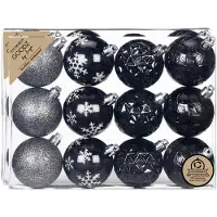 Merkloos Inge Christmas kerstballen gedecoreerd - 24x - zwart - 6 cm -kunststof - Kerstbal