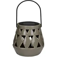 Arti Casa Solar Lantaarn Keramiek - Tuinverlichting op Zonne Energie - Tafel Lamp met Warm Wit Licht - Grijs