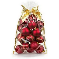 Merkloos 20x stuks kunststof kerstballen rood mix 6 cm in giftbag - Kerstbal