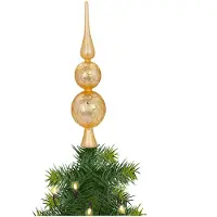 Merkloos Kerst piek van glas goud gedecoreerd H31 cm - kerstboompieken