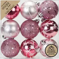 Merkloos Inge Christmas Goodz kerstballen - 9x st- 6 cm - kunststof - roze - Kerstbal