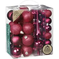 Merkloos Inge Christmas kerstballen -39-dlg- bessen roze - kunststof - met piek - Kerstbal