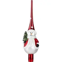 Merkloos Luxe glazen piek/kerstboom topper sneeuwpop 28 cm - kerstboompieken