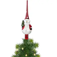 Merkloos Kerst piek van glas met sneeuwpop H28 cm - kerstboompieken